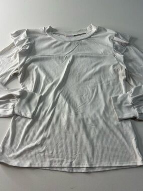 LuLaRoe Medium Ribbed Ruffle Shoulder Long Sleeve Top - White